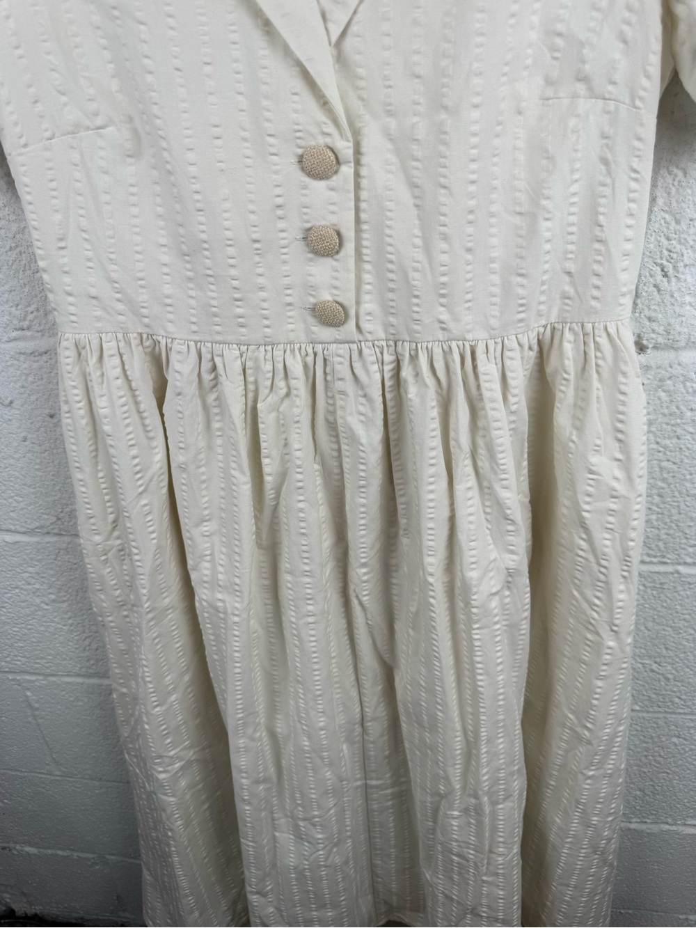 Tuckernuck White Seersucker Shawl Collar Adelaide Midi Dress Cotton Size M - Picture 6 of 9